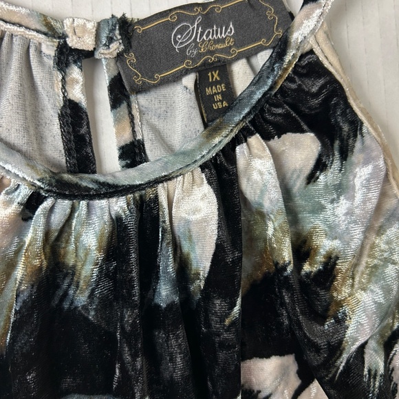 Status by Chenault Abstract Halter Tank Top-Velvet Texture Sz XL - Made in USA - Picture 9 of 11
